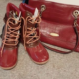 Boots, women's red and brown Liliana, size 8 1/2
